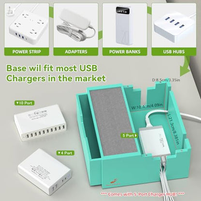 Pezin & Hulin Bamboo Charging Station with Power Charger & Cables-Teal | Nightstand Docking Station with Lined Tray & Drawer for Multi Device, Compatible with Tablet, Cell Phones, Watch & Earbuds - color: #3 Bamboo- Teal(With Charger)