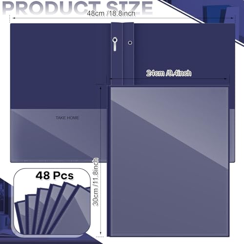 Henoyso 48 Pcs Plastic Folders with Clear Front Pocket and 3 Prong Take Home Plastic 2 Pocket Folder Back to School for Students Parent Teacher Communication for School Office (Navy Blue) - color: Navy Blue