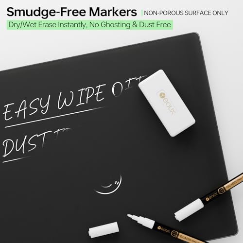 YEOUX Dry Erase Markers for Glass Board, 4 Pack (White) | 1mm Ultra-Fine Tip, Easy Wipe Off, No Residue, Liquid Chalk, Whiteboard Compatible
