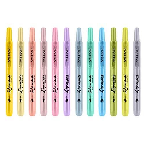 WRITECH Retractable Bible Highlighters Assorted: Pastel Colors No Bleed Aesthetic Marker Pen Chisel Tip, 12 Pack - color: Bible Set, size: 1 Count (Pack of 12)