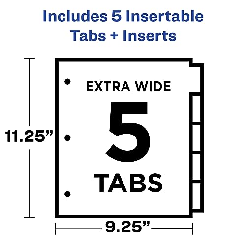 Avery Dividers for 3 Ring Binders, 5 Tab Plastic Binder Dividers, Pockets, Insertable Big Tabs, Multicolor, Extend Beyond Sheet Protectors, 1 Set (11902)