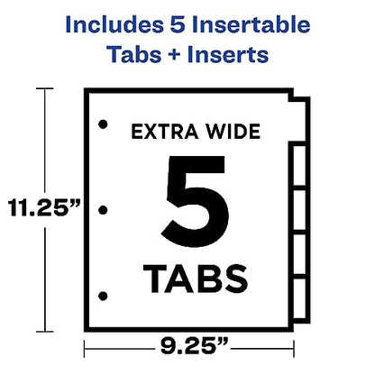 Avery Dividers for 3 Ring Binders, 5 Tab Plastic Binder Dividers, Pockets, Insertable Big Tabs, Multicolor, Extend Beyond Sheet Protectors, 1 Set (11902)