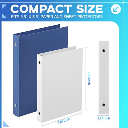Henoyso 6 Pcs 1 Inch Mini 3 Ring Binders Fits 5.5 x 8.5 Paper, Holds(Capacity 200 Sheets), Plastic Flexible Three Round Rings Small WhiteA5 Binders Bulk for School, Office Use, Photo Album - color: White, size: 1 Inch