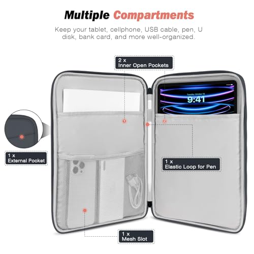 MoKo 9-11 Inch Tablet Sleeve Bag Carrying Case with Accessory Pocket | Fits iPad Air 11-inch M4, iPad Pro 11-inch M5, iPad A16 11-inch, iPad 10/9/8/7th and Tab S9/S8 11-inch, Dark Gray - color: Dark Gray, size: 9-11 Inch