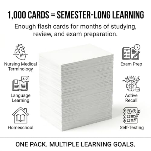 Mini White Flash Cards 2" x 3.5", 1,000 Study Cards, Made in USA | For active recall, vocabulary, homeschooling, language learning, exam prep, and spaced repetition.