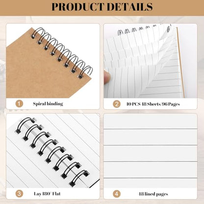 BESARME 10 Pcs Small Notepads 3x5, Kraft Spiral Pocket Notebook Bulk | Mini Lined Notepad, Memo Pads for Men, Students Back to School Gift - color: Kraft