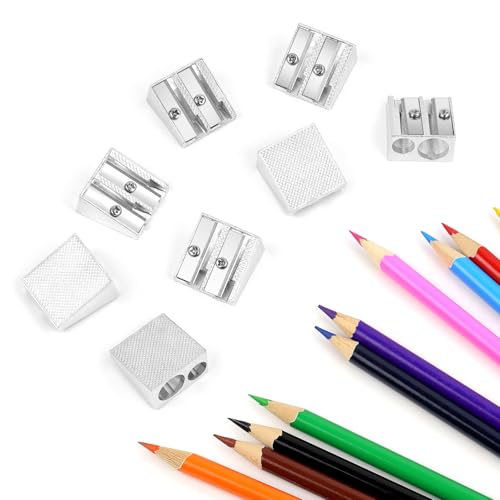 8 Pack, 2 Holes Handheld Metal Pencil Sharpener | Alloy Manual, Durable and Drop-resistant Pencil Sharpener, Pencils of different sizes, Schools, Offices, Homes, Art Projects - color: 8 Pack