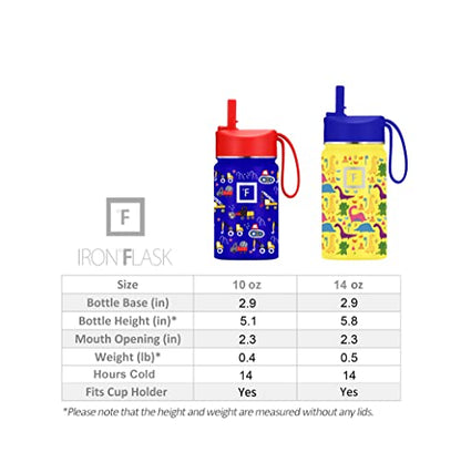 IRON °FLASK Kids Water Bottle - Straw Lid, 20 Name Stickers, Vacuum Insulated Stainless Steel, Double Walled Tumbler Travel Cup, Thermos Mug - Gelato, 14 Oz - color: Gelato, size: 10 Ounces