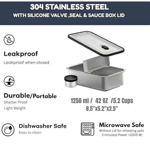 Modaniam 42 OZ Stainless Steel Bento Box, Stainless Steel Lunch Box Container For Adults, Lunch Containers, Salad Container - color: Silver: 42 OZ Lunch Box Set