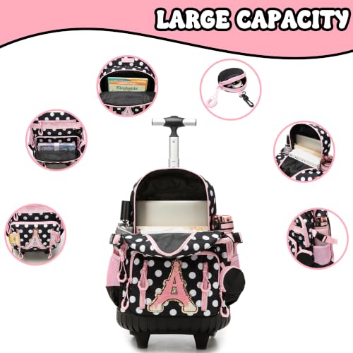 Meetbelify Rolling Backpack for Girls Boys Backpacks with Wheels Kids Carry on Luggage for Girls Boys - color: Black a