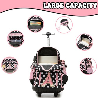 Meetbelify Rolling Backpack for Girls Boys Backpacks with Wheels Kids Carry on Luggage for Girls Boys - color: Black a