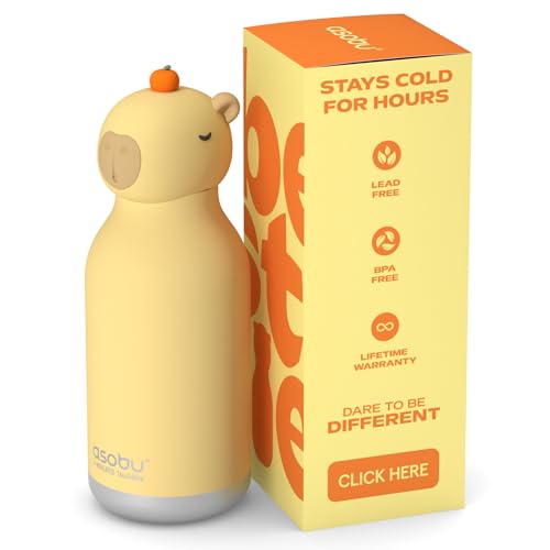 asobu Bestie Bottle Limited Edition Collectible Kids Water Bottle with Animal Character Lid 16oz (460ml) Insulated Stainless Steel, Leakproof, Reusable with Straw Fun Gift for Girls & Boys - color: MOCHI THE CAPYBARA