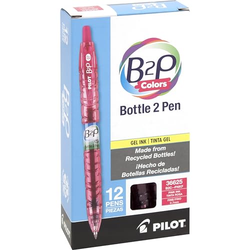 Pilot B2P Colors - Bottle to Pen Refillable & Retractable Rolling Ball Gel Pens Made From Recycled Bottles, Fine Point, Pink G2 Ink, 0.7mm, 12-Pack - color: Pink, size: 12 Count (Pack of 1)