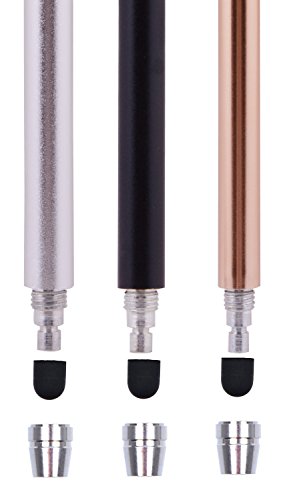 The Friendly Swede Stylus Pen for Touchscreen — 3-Pack 5.5" High Precision Stylus Pen with Replaceable Thin Tips, Elastic Lanyards & Screen Cleaning Cloth - Gold/Silver/Black - color: Gold/Silver/Black