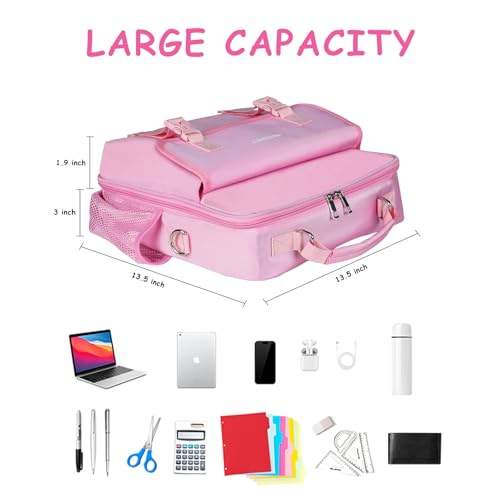 3 Ring Zipper Binder 500-Sheet Zipper Binder Adjustable Shoulder Strap & Handle for 14 Inch Laptop for School and Office (pink)