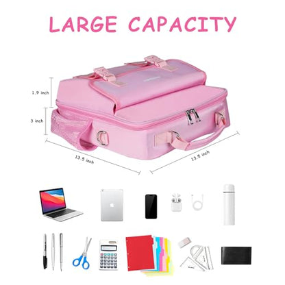 3 Ring Zipper Binder 500-Sheet Zipper Binder Adjustable Shoulder Strap & Handle for 14 Inch Laptop for School and Office (pink)