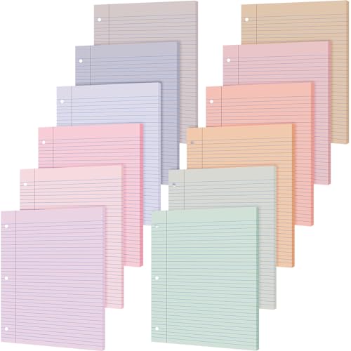 PerKoop 12 Pack 600 Sheets Colored Loose Leaf Paper Wide Ruled 8" x 10.5", Pastel Colorful Lined Writing Paper 3 Hole Punched Filler for 3 Ring Binder School Office Supplies(Fantasy Color) - color: Fantasy Color