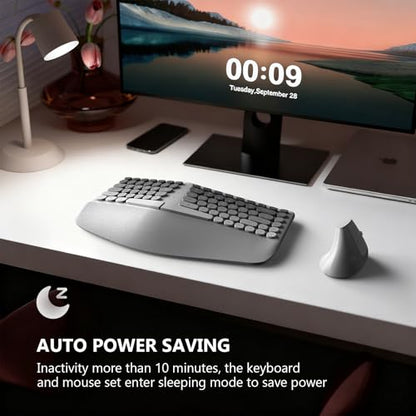 MOFII Wireless Ergonomic Keyboard & Mouse Combo – Split Curved Keyboard with Wrist Rest (All-Day Comfort) + Wireless Vertical Ergonomic Optical Mouse, Compatible with PC/Laptop/Desktop - color: White