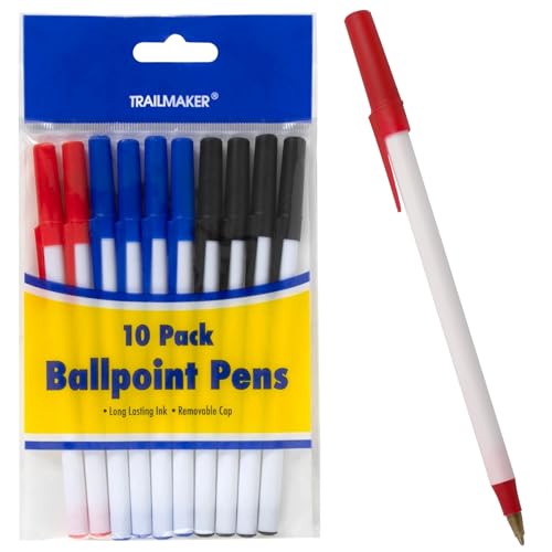Trail maker Ballpoint Pens - 1000 Pens Bulk, Red Black Blue Ink, 0.3 mm, Wholesale School & Office Supplies 100 Packs of 10 Pens)