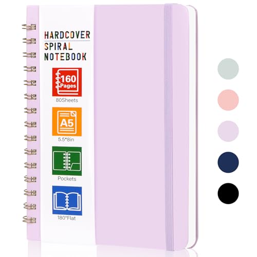 LABUK Spiral Notebook, 160 Pages A5 Lined Hardcover Notebook, 5.5 x 8in Spiral Journal for Women and Man, Work, Writing - color: 5-purple, style: A5