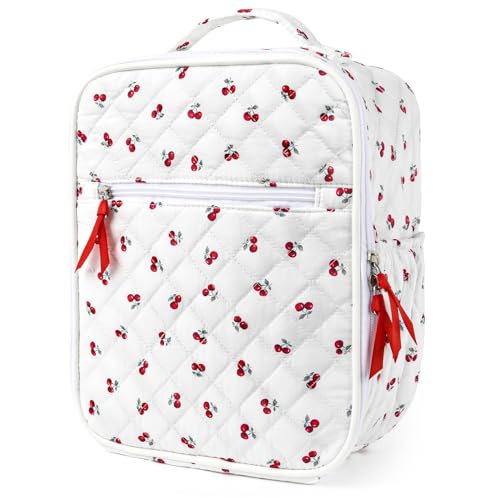 Aileam Lunch Box Lunch Bag for Women Cute Girls Insulated Womens Lunch Bag For Work Quilted Large Capacity Reusable Insulated Cooler for Work Picnic Travel Little Red Cherries - color: Little Red Cherries