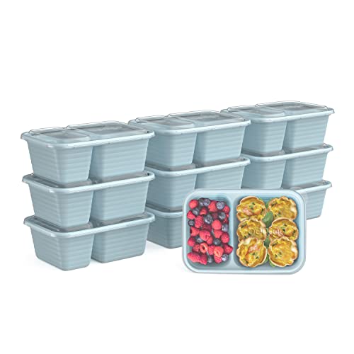 Bentgo Prep - 2-Compartment Snack Containers with Lids - Reusable, Microwaveable, Durable PFAS & BPA-Free, Freezer and Dishwasher-Safe Meal Prep Food Storage - 10 Trays & 10 Lids (Sky) - color: Sky