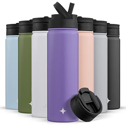 JoyJolt Triple Insulated Water Bottle with Straw Lid AND Flip Lid! 22oz Water Bottle, 12 Hour Hot/Cold Vacuum Insulated Stainless Steel Water Bottle. BPA-Free Leakproof Water Bottles - Thermos Bottle - color: Lilac Purple, size: 22 Ounces