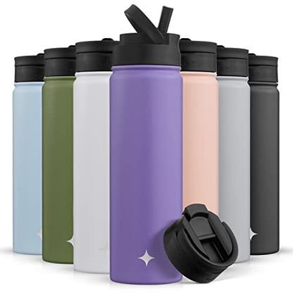 JoyJolt Triple Insulated Water Bottle with Straw Lid AND Flip Lid! 22oz Water Bottle, 12 Hour Hot/Cold Vacuum Insulated Stainless Steel Water Bottle. BPA-Free Leakproof Water Bottles - Thermos Bottle - color: Lilac Purple, size: 22 Ounces