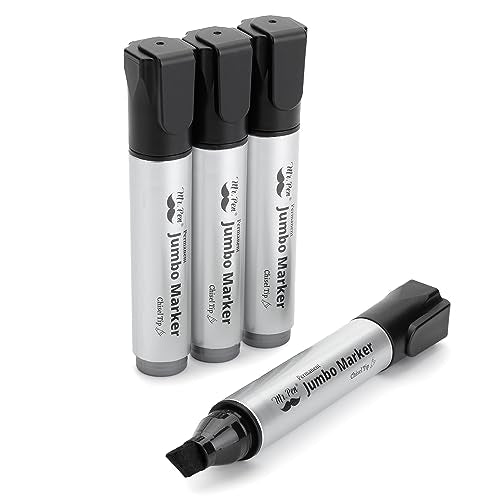 Mr. Pen- Jumbo Permanent Markers, 4 Pack, Black, Chisel Tip | Wide Tip, Large, Thick Permanent Markers for Canvas, Posters Board, Fabric, Window, Glass, Wood, Waterproof, Quick Dry - color: Black