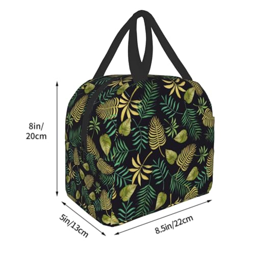 Imiss Tropical Palm Leaves Insulated Lunch Bag Hawaii Hawaiian Green Leaves Plants Exotic Reusable Lightweight Lunch Cooler Bag with Front Pocket for Picnic Work Office - color: Tropical Palm Leaves
