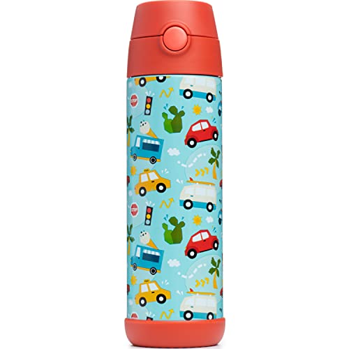 Snug Insulated Kids Water Bottle with Straw & Spout – Double-Wall Stainless Steel, Leakproof, Easy-Flip Lid – For School, Travel, Toddlers & Big Kids - Cars, 17oz - color: Cars, size: 16.9 Ounces