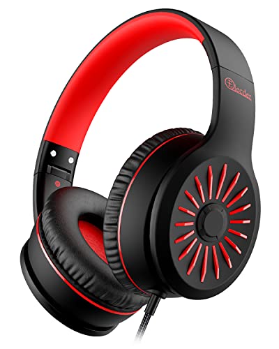 ELECDER i45 Kids Headphones Wired, On-Ear Headphones for School Teens, Red | Foldable Portable, 1.5M Cord Headphone Stereo Aux Jack 3.5mm Headset for Smartphones Chromebook Computer PC Airplane Travel - color: Red