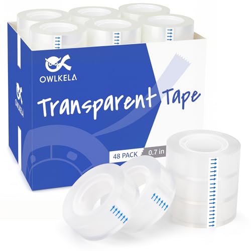 OWLKELA 48 Rolls Tape Refills, Clear | Transparent Glossy Tape, All-Purpose, Ideal for Office, Home and School - size: 48 Pcs