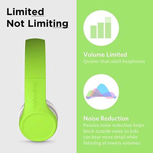 LilGadgets Connect+ Foldable Headphones, Adjustable Fit Soft Touch Padding for Kids with Mic, Volume-Limited & Noise Reduction On-Ear Wired Headset for School with SharePort - Green, Ages 3-14 - color: Green