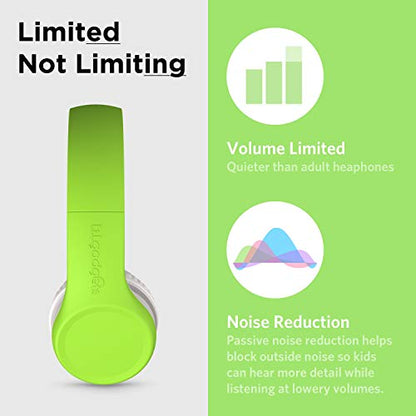 LilGadgets Connect+ Foldable Headphones, Adjustable Fit Soft Touch Padding for Kids with Mic, Volume-Limited & Noise Reduction On-Ear Wired Headset for School with SharePort - Green, Ages 3-14 - color: Green