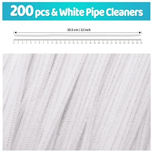Iooleem 200pcs White Pipe Cleaners, Chenille Stems, Pipe Cleaners for Crafts, Pipe Cleaner Crafts, Art and Craft Supplies. - color: White, size: Small Pack