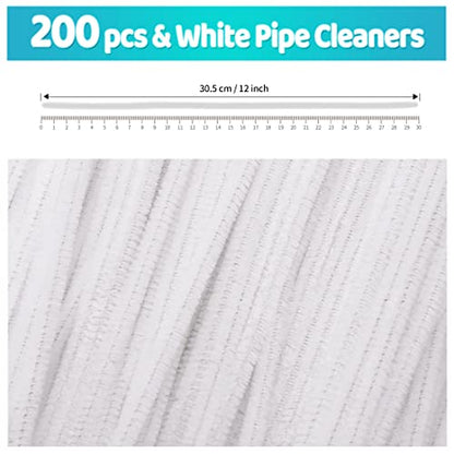 Iooleem 200pcs White Pipe Cleaners, Chenille Stems, Pipe Cleaners for Crafts, Pipe Cleaner Crafts, Art and Craft Supplies. - color: White, size: Small Pack