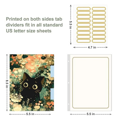 Rouidr Mini 3 Ring Binder with clipboard, 1 inch Round Binder Organizer, 8.5"x5.5" Cute Binder with 5 Dividers Tabs & Clear Sleeves, School Supplies, Office Supplies - color: Cute Cat, size: Mini 1in(8.5 x 5.5 in)