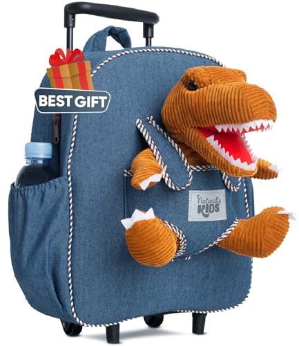 【Upgraded】Toddler Luggage for Boys w Removable Dinosaur Toy | Side & Inner Pockets, Reflective Logo, Name Tag | Kids Rolling Backpack | Travel & Birthday Gifts for 3 4 5 6 Year Old - color: 04 Dinosaur Trex, style: Trolley
