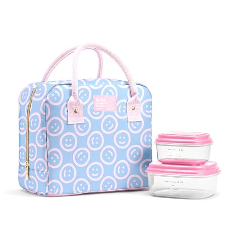 Fit & Fresh Bloomington Lunch Bag for Women - Insulated Large Lunch Box for Work with Containers, Leak-Resistant, Stain-Resistant, Zipper Closure, All Smiles Bubble Gum - color: Bubble Gum