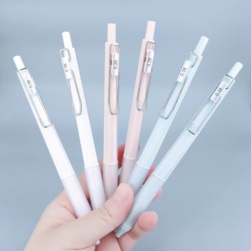 6pcs Gel Pen set, Black Ink Pens 0.18mm /0.28mm / 0.38mm Ultra Fine point Smooth Writing Pens with Silicone Grip, Retractable Cute Pens for Journaling NoteTaking sketching drawing stationery