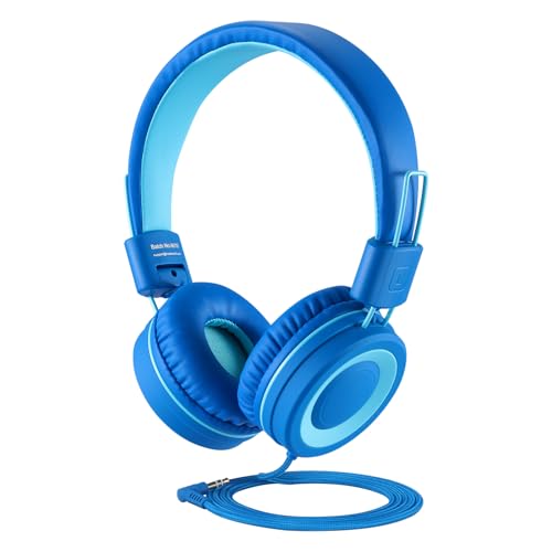 noot products K11 Kids Headphones Wired 3.5mm Jack Tangle-Free Skyline Blue | 5ft Long Cord, Foldable, Plug in On-Ear Headset for iPad, Amazon Kindle Fire, Boys, Girls, School, Laptop Travel Plane Tablet - color: Skyline blue