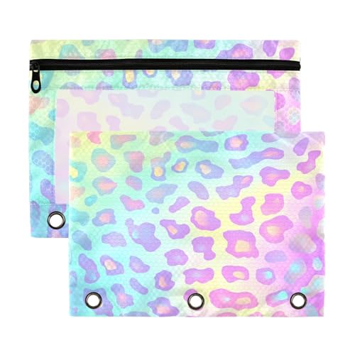 Kcldeci Pencil Pouch for 3 Ring Binder, Galaxy Leopard Spots Print 2 Pack Binder Pencil Pouch with Clear Window Pencil Bags with Zipper Pencil Case for Binder - color: B02