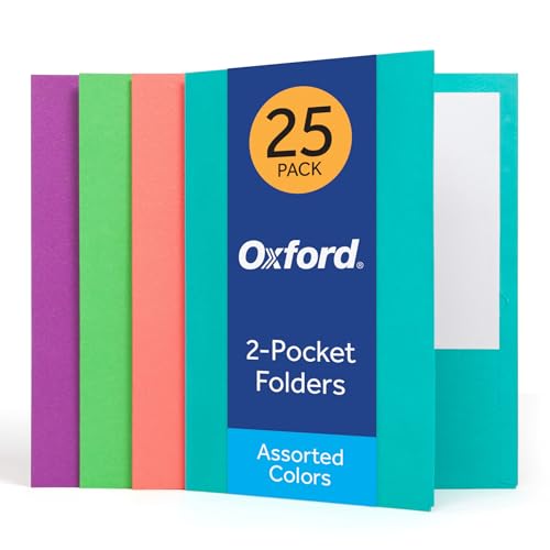Oxford 2 Pocket Folders, 25 Pack, Assorted Tropical Colors, Made in the USA, Fits 100 Letter Size (8.5" x 11") Sheets, Durable Paper Folders for School, Home, and Office