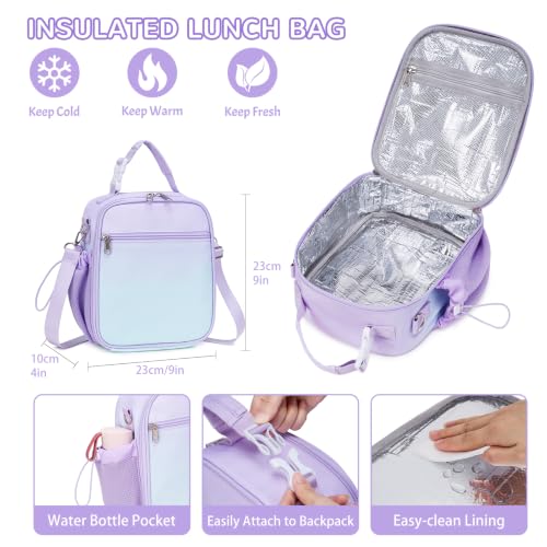 Bento Lunch Box for Kids Adult, Leakproof 3-4 Compartment Bento Box Set with Insulated Food Jar,Water Bottle, Lunch Bag, School Lunch Container for Toddler Teen Girls Boys Ages 3+(Gradient) - color: Gradient