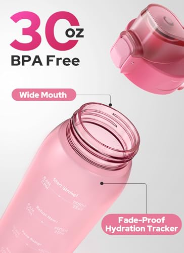 Opard Zip 30oz Plastic Water Bottle Dishwasher Safe, Leakproof Flip-Top Lid, BPA Free Tritan, Wide Mouth Reusable Sports Water Bottle for Gym Hiking Commuting Outdoor Travel and School - color: Sakura Pink, style: 30 Ounces