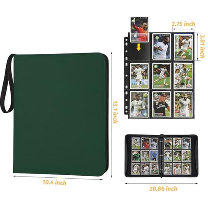 GERMUN 3 Ring 9 Pocket Zipper Card Binder, 720 Double Sided Standard PU Trading Card Album Folder for TCG & Sports Cards, Not Fit Top Loaders (Dark Green) - color: 9 Pocket 720 Dark Green
