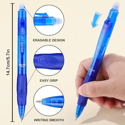 USUAL Retractable Erasable Pens 12 Blue Erasable Gel Pen 0.5mm Erasable Gel Pens Black Make Mistakes Disappear Smooth Writing Pen Office Back-to-School Supplies (Blue) - color: 12 Blue