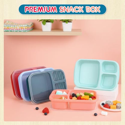 Honeydak 5 Pack Snack Containers 3 Compartment Bento Snack Boxes Divided Meal Prep Containers with Lids Reusable Adults Lunch Food Storage Box for School Work Travel (Red Blue Green) - color: Red Blue Green