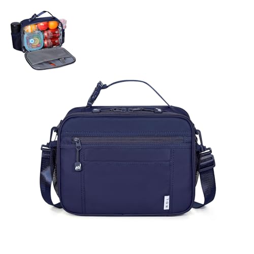 NOL Natural Organic Lifestyle Reusable Insulated Kids Lunch Bag – Water-Resistant Easy-Clean Fabric, Multiple Zip Pockets, Holds Lunch Box & Water Bottle for School, Navy blue - color: Navy Blue, size: Horizontal (6 Liters)